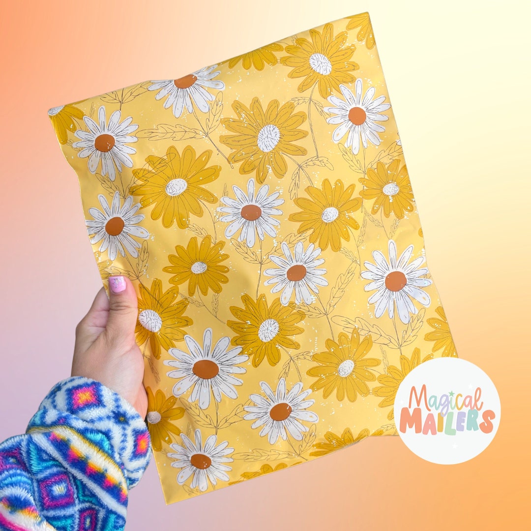 14.5x19 Poly Mailer YELLOW DAISIES, 3.15mil Thick. Boutique Poly ...