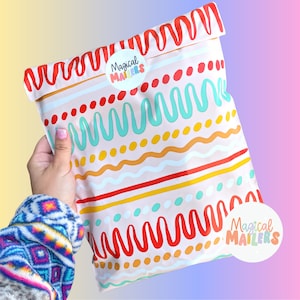 25ct-100ct 10x13 Poly Mailers, 3.15mil Thick. SUMMER SQUIGGLES, Boutique Poly Mailers. Boho Mailers, Bright and Fun Summer Mailers!