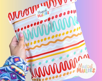 25ct-100ct 10x13 Poly Mailers, 3.15mil Thick. SUMMER SQUIGGLES, Boutique Poly Mailers. Boho Mailers, Bright and Fun Summer Mailers!