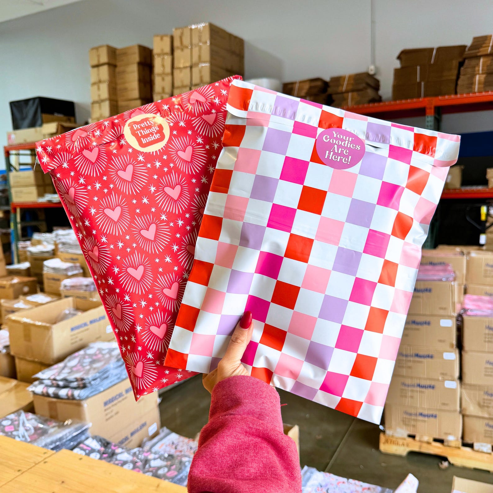 25ct-100ct 10x13” Poly Mailer PINK CHECKERED, 3.15mil Thick. Pink ...