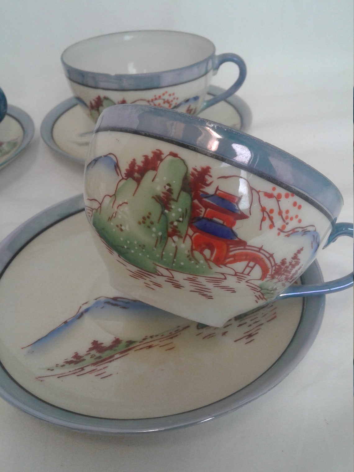 Chikaramachi Hand Painted Tea Cups and Saucers Set of 4 cups Etsy