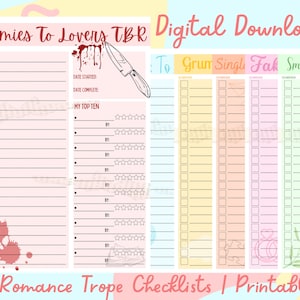 8 Romance Book Trope Checklist Sheets | Digital Download | Printable | Book Journal | Reading Journal | PDF Files