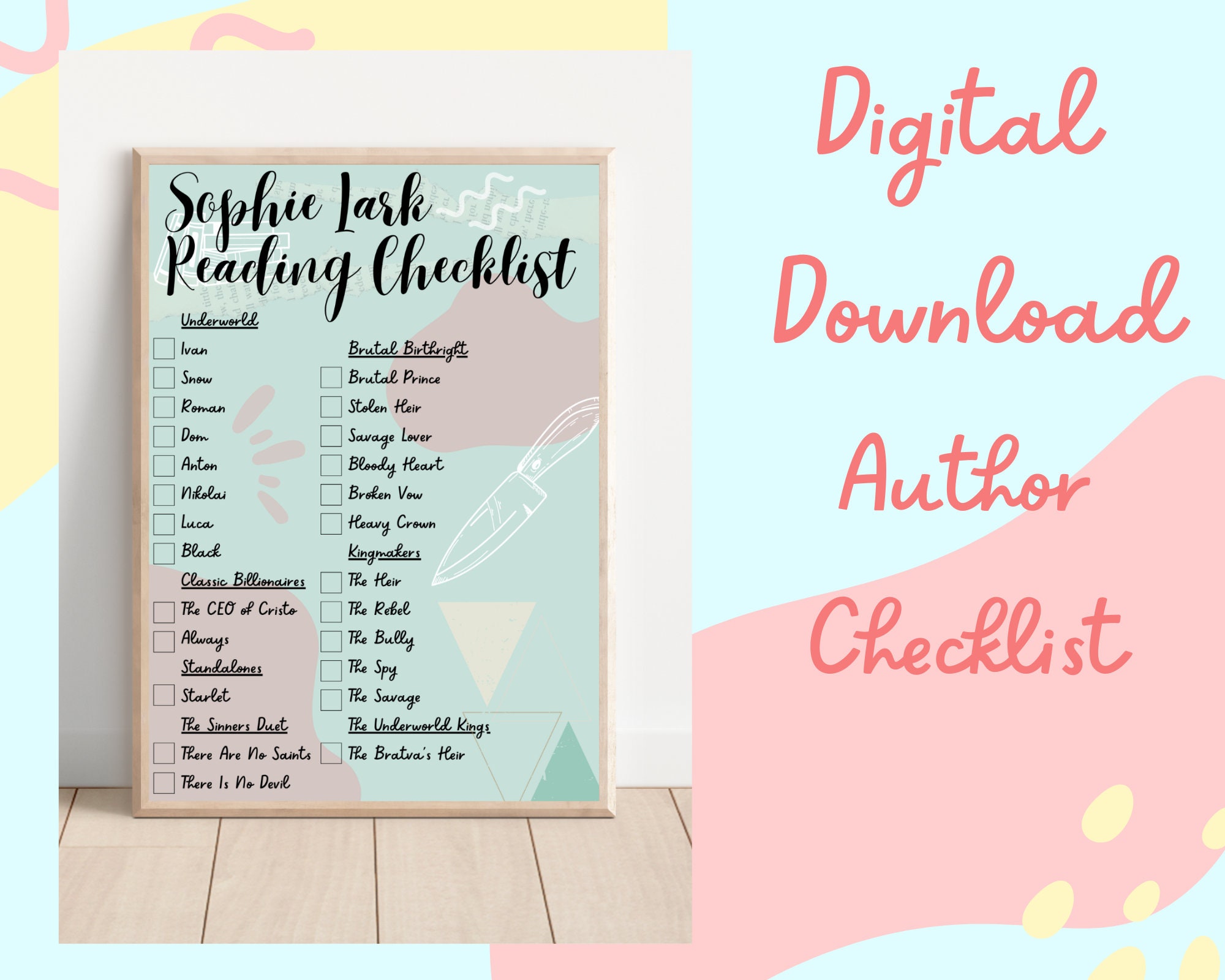 Sophie Lark Reading Checklist Digital Download Author - Etsy
