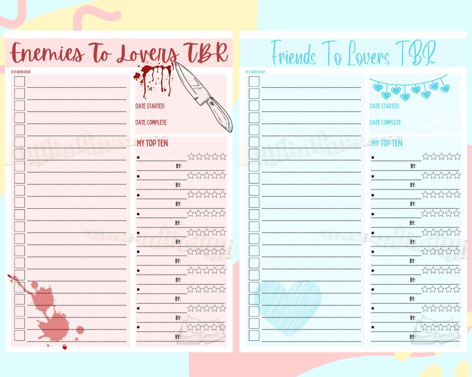 8 Romance Book Trope Checklist Sheets Digital Download Printable Book