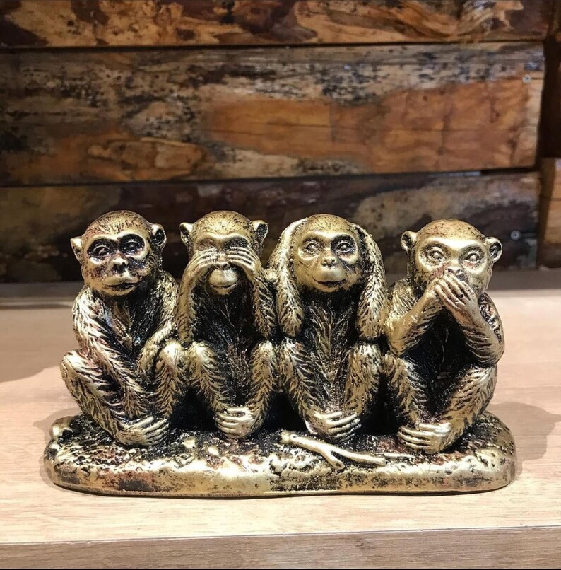 Four Monkeys See Hear Speak No Evil Ornament Sculpture Bust image 0