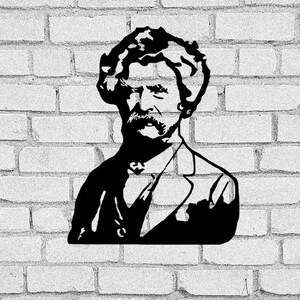 May include: Black and white silhouette of a man with a moustache and beard, wearing a suit jacket and tie. The image is against a white brick wall background.
