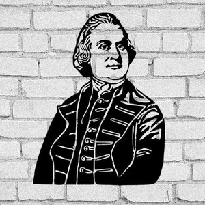 May include: Black and white illustration of a man in a jacket with a high collar and buttons. The man is looking to the right and has a serious expression on his face. The illustration is on a white brick wall background.