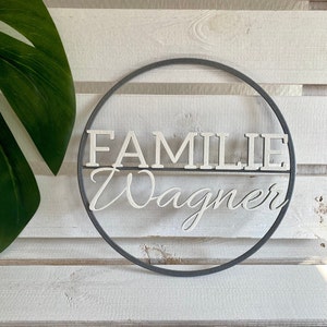 Personalized family sign ring Ø 20 cm, 7 colors, front door sign