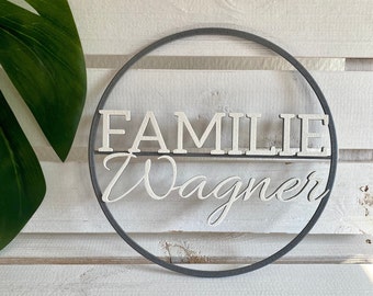 Personalisiertes Familienschild Ring Ø 20 cm, 7 Farben, Haustürschild