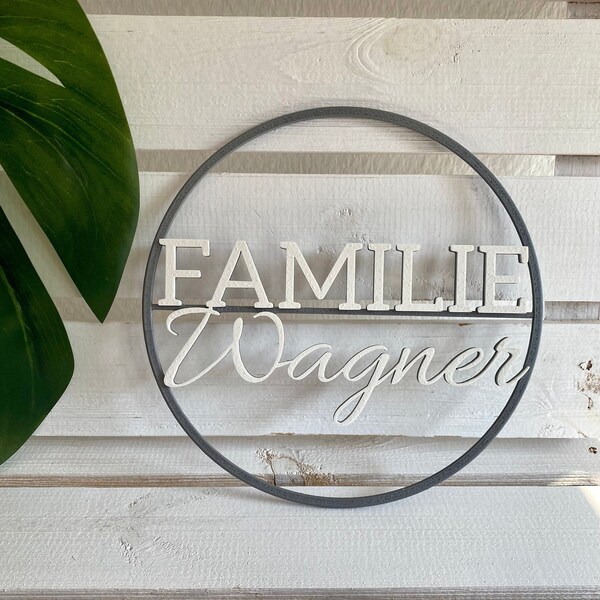 Personalisiertes Familienschild Ring Ø 20 cm, 7 Farben, Haustürschild