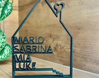 Letrero personalizado para casa con nombre y corazón – placa para tu hogar – Hogar, altura 22 cm, hecho a mano, letrero familiar, 7 colores, resistente a la intemperie