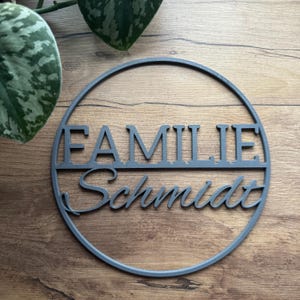 Familienschild personalisiert, FAMILIE Nachname, Türschild Ø 20 - 30 cm, Wandschild, Türkranz, Eingangsbereich, Eingangsschild, wetterfest