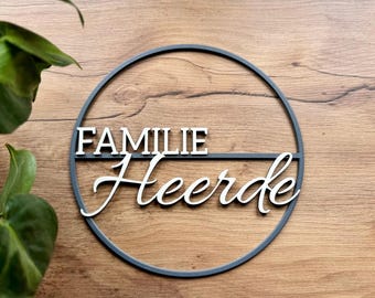 Letrero personalizado para puerta de entrada FAMILIA / letrero familiar Ø 20-30 cm, corona para puerta, zona de entrada, letrero de entrada, resistente a la intemperie, hecho a mano
