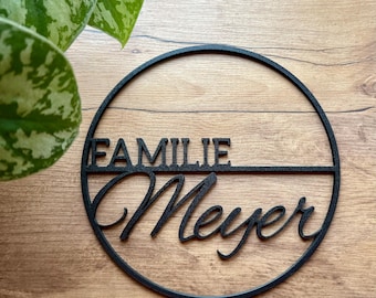 FAMILIA - Placa de puerta personalizada, Ø 20-30 cm, placa familiar, placa de pared, corona de puerta, zona de entrada, buzón, resistente a la intemperie, resistente a los rayos UV