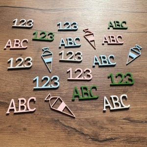 Décorations à disperser, pièces à disperser pour l'artisanat, inscription scolaire, écolier, lettres ABC, chiffres 1, 2, 3, cône d'école, anniversaire, matériel d'artisanat coloré