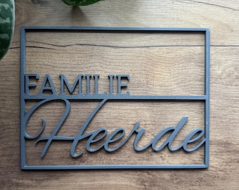Personalized family sign 20-29 cm, handmade, house sign, entrance sign, mailbox sign, weatherproof, 7 colors