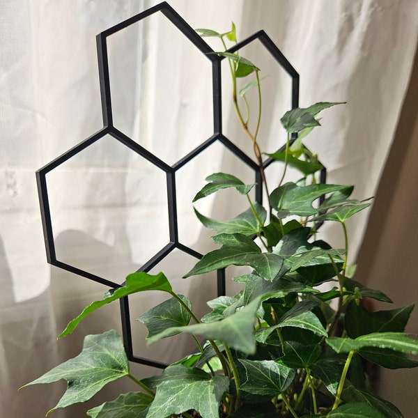Small Honeycomb hexagon Trellis one piece 6"×6" with 4" double stake for minimum 2" pot multiple colors