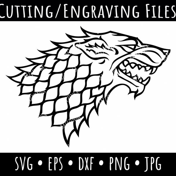 House Stark Vector, Wolf Head Logo, GOT, Mother Of Dragons Graphic Design, Cricut Silhouette, Winter is Coming, svg, eps, dxf, png, jpg