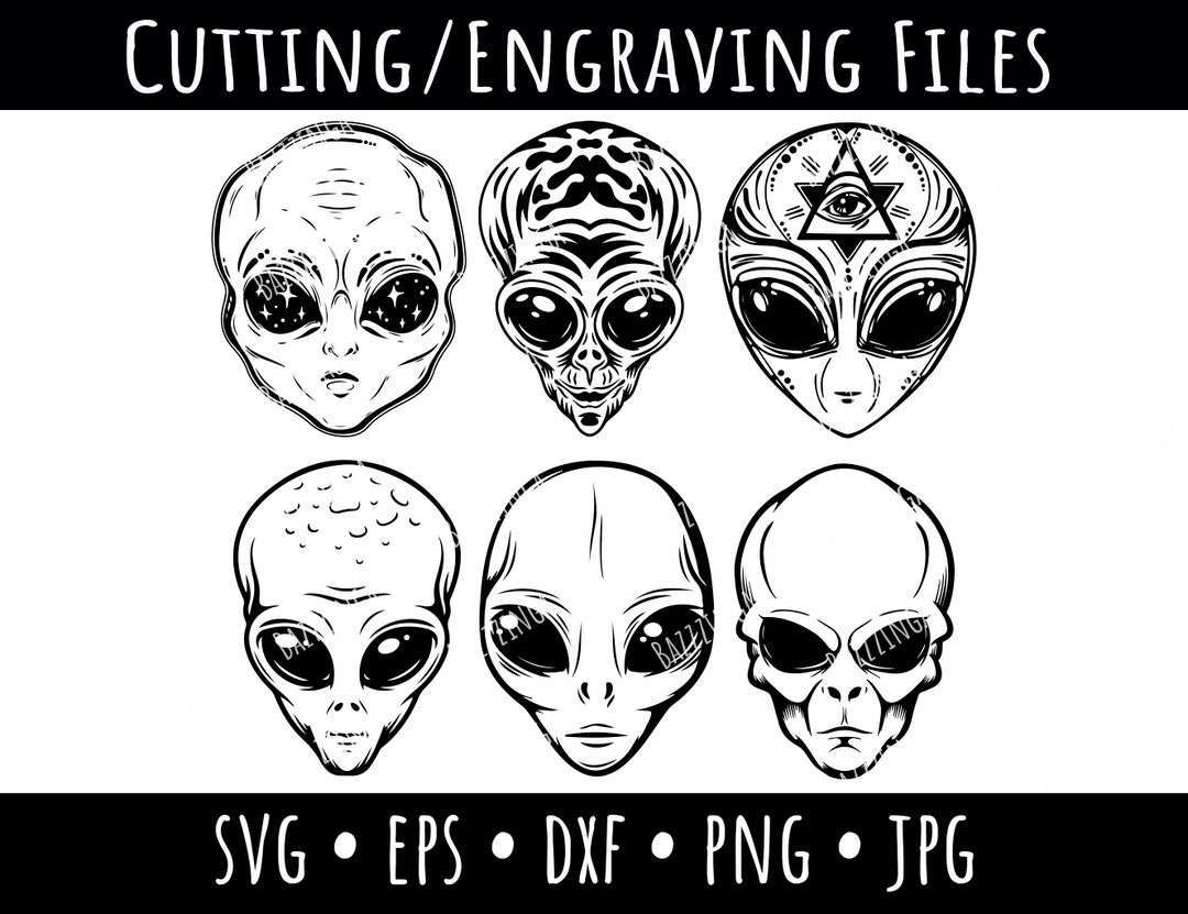 6 Alien Faces SVG, UFO Vector, Cutting File, Digital Download, Svg, Eps ...