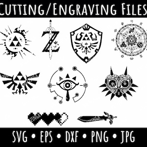 9 LOZ Vektor-Set, Die Legende von Clip Art, Triforce-Vektorgrafik, Wingcrest-Design, Videospielkunst, Zelda Cricut Silhouette svg, eps, dxf, png, jpg