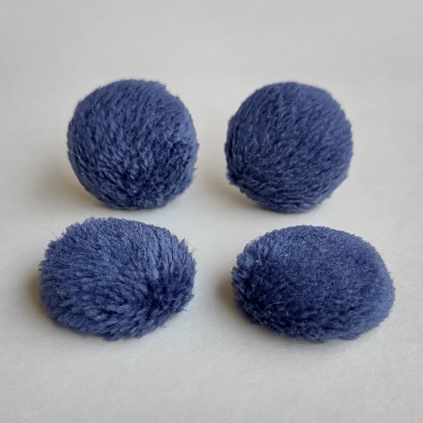 Fuzzy 90s button earrings. Fun, funky retro studs. Blue velvet, nostalgic jewelry. Textured fabric, quirky vintage gifts for women under 10.