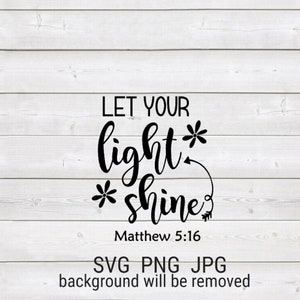 Laat je licht schijnen Matthew 5:16 Christelijk religieus teken Silhouet Instant Download SVG Cut File JPG afdrukbare PNG transparant