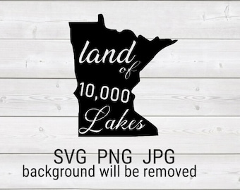 Minnesota Land Of 10,000 Lakes Silhouette Clipart Instant Download for SVG Cut File JPG Printable Image PNG Transparent File