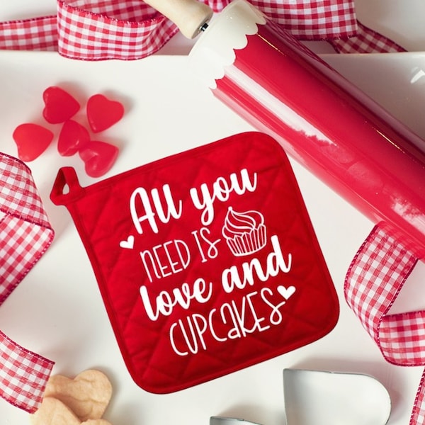 All You Need Is Love and Cupcakes Pot Holder Digital Instant Download includes Cricut SVG Cut File JPEG Printable Image PNG Transparent File