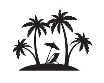 Beach Scene, Tropical Beach Palm Trees, Spring Summer, Instant Download, Cricut SVG Cut File, JPEG Printable Image, PNG Transparent File