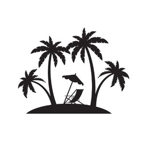 Beach Scene, Tropical Beach Palm Trees, Spring Summer, Instant Download, Cricut SVG Cut File, JPEG Printable Image, PNG Transparent File