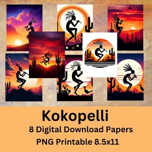 Kokopelli tanzender Flötenspieler, sofortiger digitaler Download, Kokopelli PNG, Kokopelli Scrapbook Papier, Southwestern Wall Art Decor