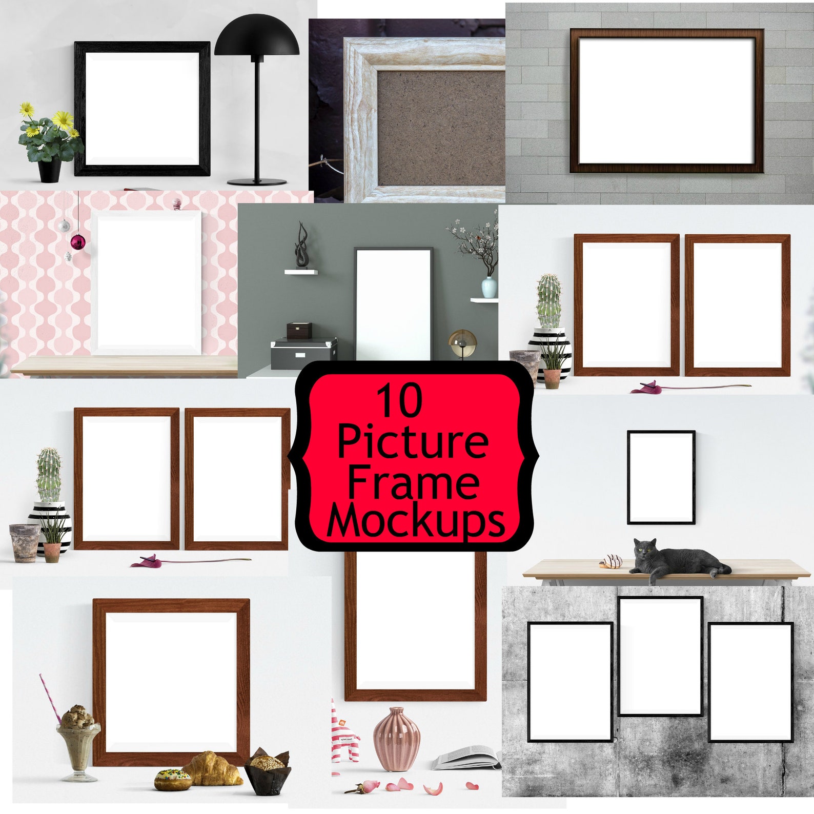 10 Picture Frame JPEG Mockups High Quality 300dpi Digital