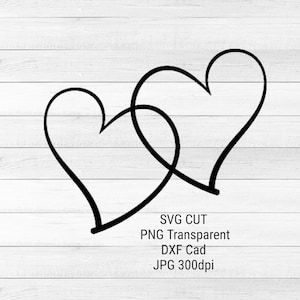 Romantische liefde bruiloft Valentijn dubbele harten Instant Digitale Download Cricut SVG PNG transparante JPEG afdrukbare dubbele hartsymbool van liefde