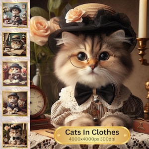 Chats portant des vêtements, vêtements, costumes, portraits de chatons, papier imprimable numérique de chat, scrapbooking, fabrication de cartes, téléchargement immédiat d'images JPG