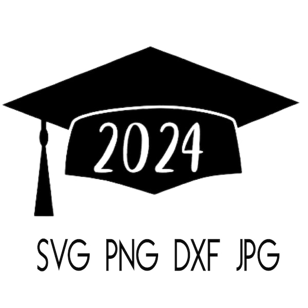 Graduation Cap 2024 Class of 2024 Silhouette Graduate School Sign SVG Cut File PNG Transparent DxF JPG 300dpi Printable Sign