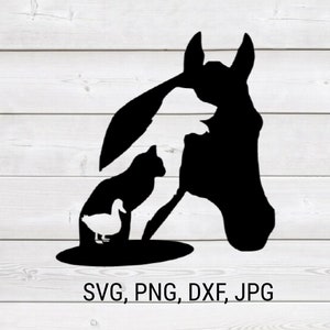 Farm Animals Silhoutte Horse Dog Cat Duck Sign Instant Download Cricut SVG Cut File JPG Printable PNG Trans DxF Silhouette Cameo