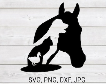 Farm Animals Silhoutte Horse Dog Cat Duck Sign Instant Download Cricut SVG Cut File JPG Printable PNG Trans DxF Silhouette Cameo