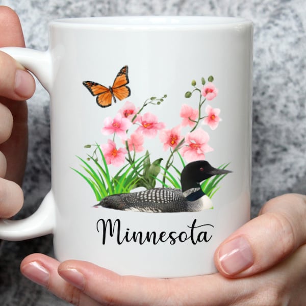 Minnesota Loon Monarch Butterfly Lady Slipper Flower PNG Transparent Clipart File Souvenir Mugs Tumblers Bags Tshirts Decals Sickers etc