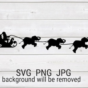 Olifant Santa Sleigh Christmas Sign silhouet Instant Download Cricut SVG gesneden bestand JPG afdrukbare PNG transparant