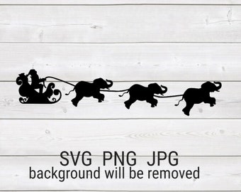 Elephant Santa Sleigh Christmas Sign Silhouette Instant Download Cricut SVG Cut File JPG Printable PNG Transparent