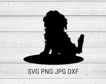 Happy Sitting Shaggy Dog Doggy Puppy Silhouette Instant Download Cricut SVG Cut File JPG Printable PNG Trans DxF Silhouette Cameo