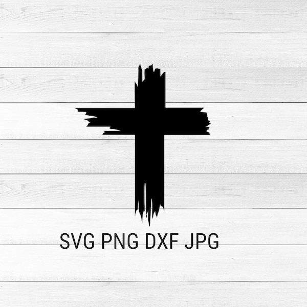 Rustic Rugged Distressed Looking Christian Cross SVG Cricut Cut File, DXF Cad, PNG Transparent, JpG Printable Instant Digital Download Files