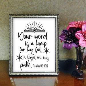 Salmo 119: 105 Tu palabra es una lámpara para mis pies Cita inspiradora Cita bíblica Versículo de la Biblia Decoración de la pared Árbol de la vida Versículo
