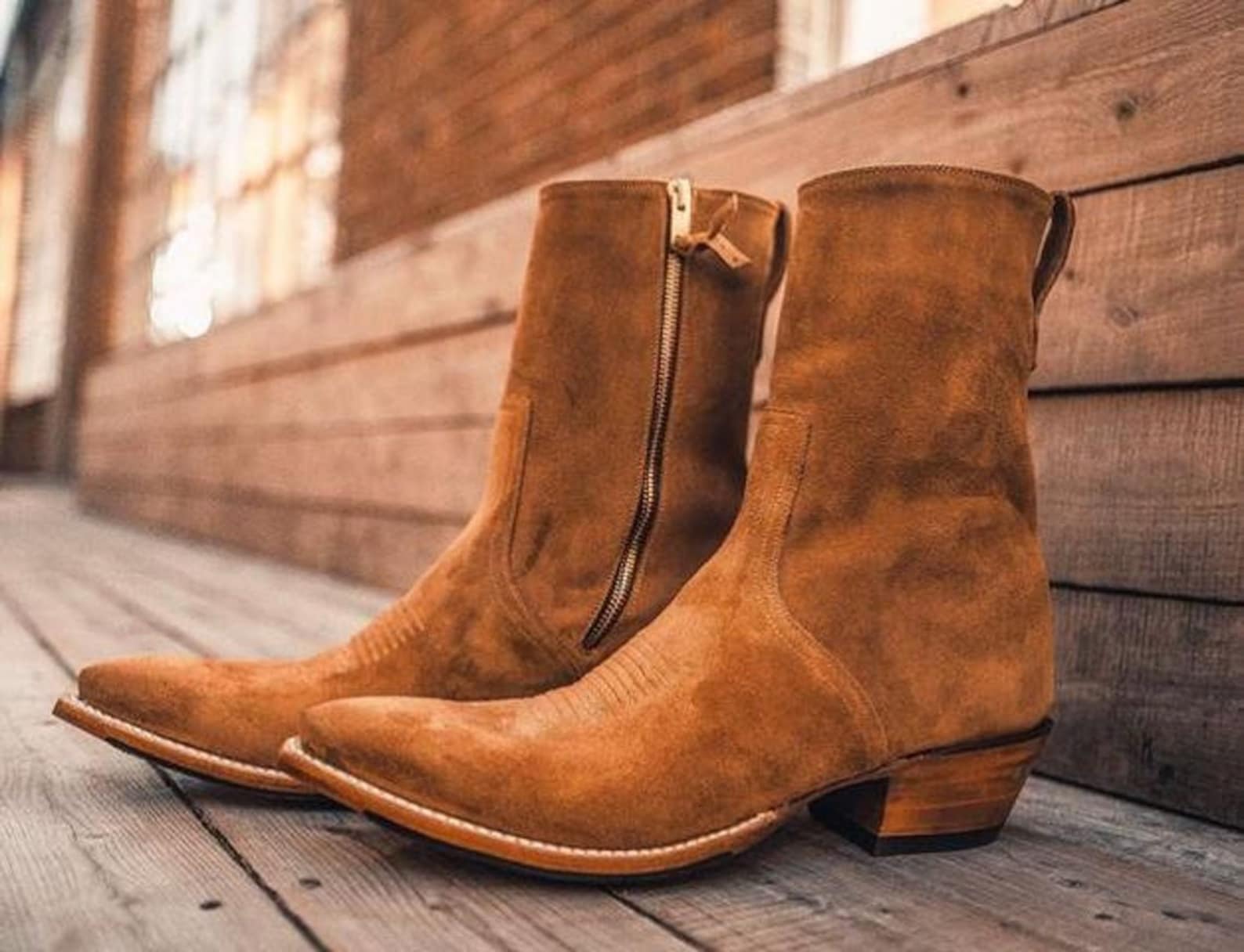 light brown suede cowboy boots