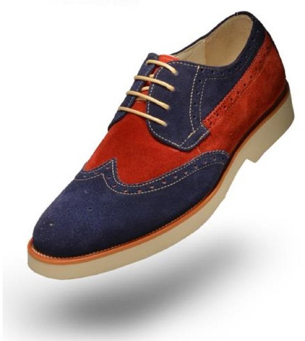 Handmade Men's Two Tone Suede leather Shoes Wingtip Red Etsy