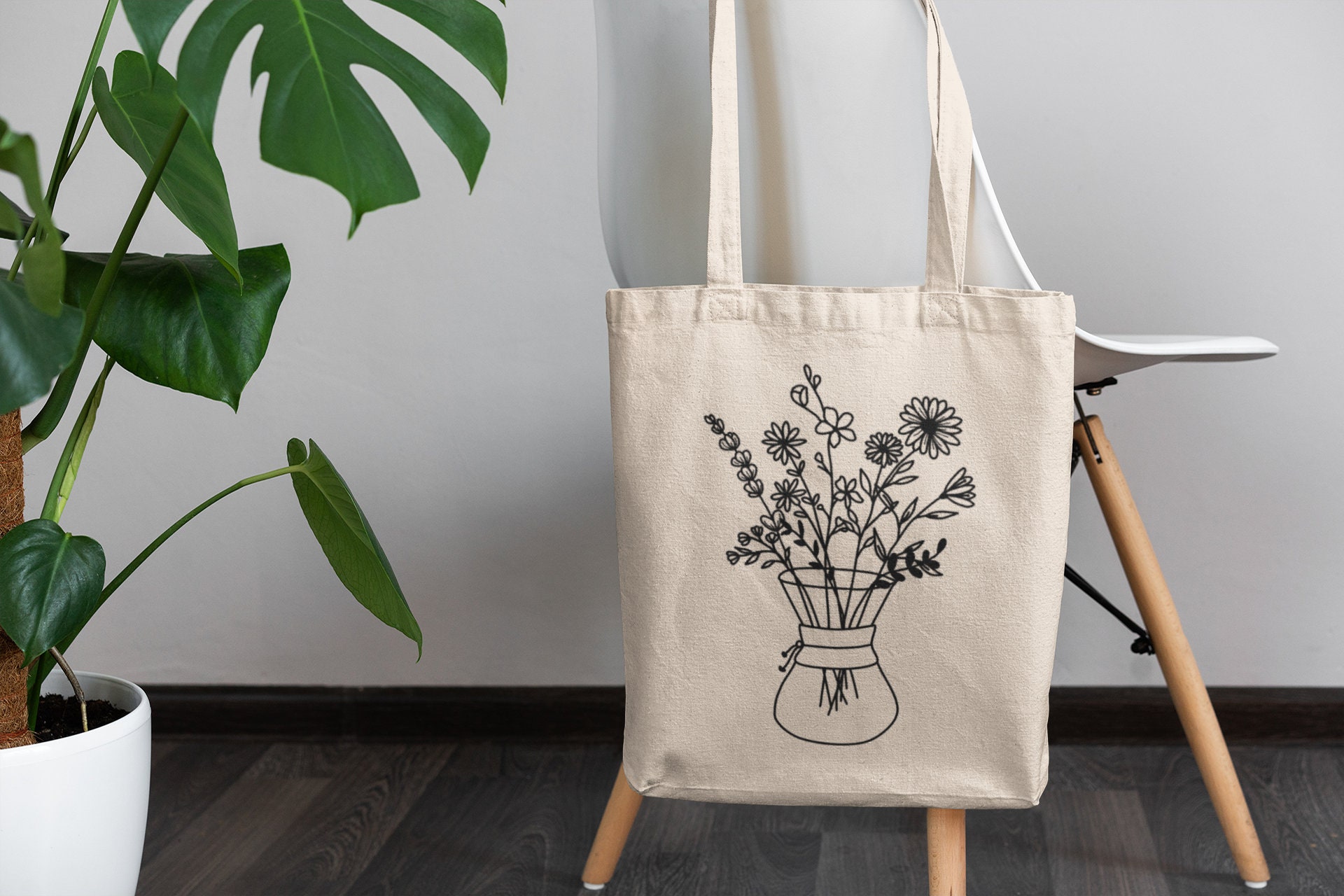 Coffee Maker Floral Tote Bag Natural Colored Floral Tote Bag - Etsy