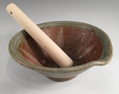 Ceramic suribachi, wheel thrown mortar and wooden pestle, handmade stoneware pottery