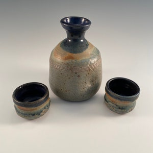 Hand-thrown sake set with two cups