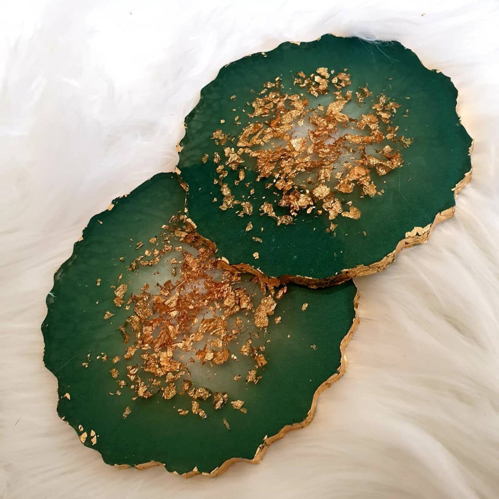 Emerald Green and Gold Leaf Coasters FREE GIFT Etsy UK