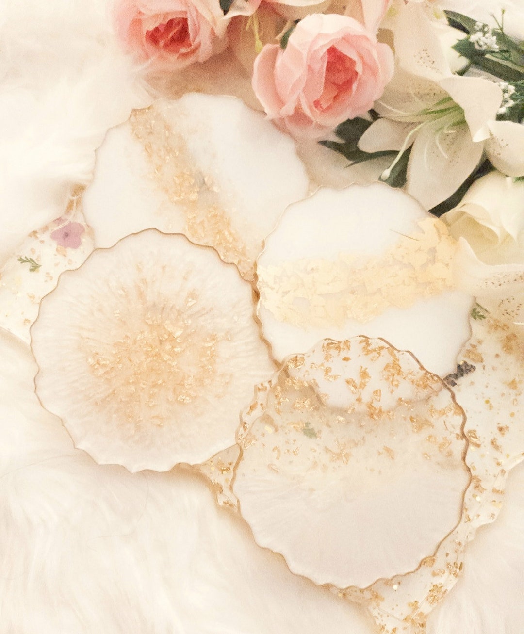 White and Gold Resin Coasters Handmade Gift Ideas for Etsy UK